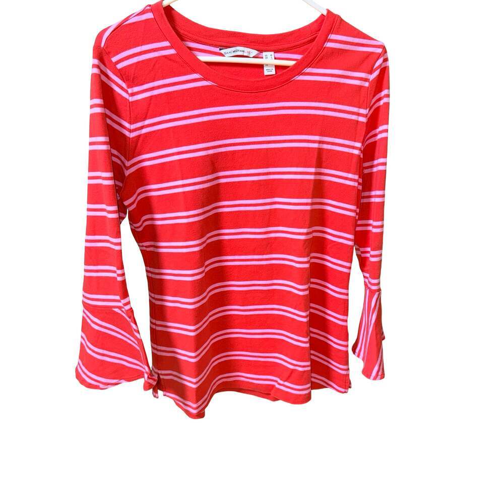 Isaac Mizrahi Live! Red and Pink Striped Bell Sleeve Top Size M
